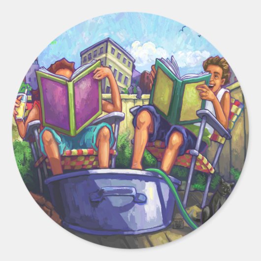 Sticker Rond Lecture en été (Devant)