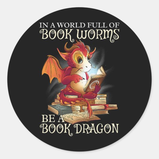 Sticker Rond Lecture Lover Library Livre Lover Dragon Bookworm (Devant)
