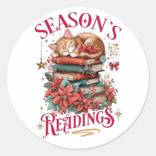 Sticker Rond Lectures de saison Chaton douillet (Devant)