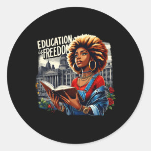 Sticker Rond L'éducation est la liberté Noir Livres d'enseignan