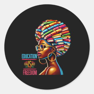Sticker Rond L'éducation est la liberté Noir Livres d'enseignan