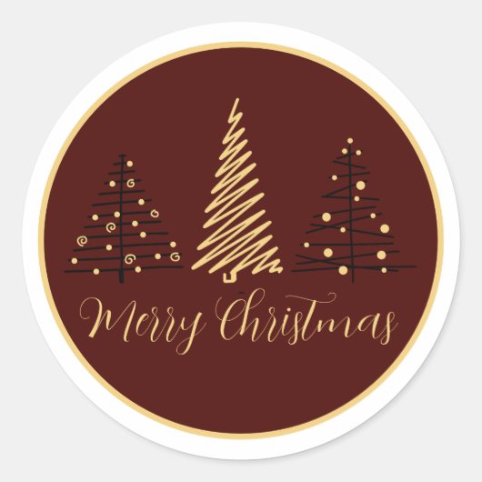 Sticker Rond legant Merry Christmas Tree Design | Holiday Stick (Devant)