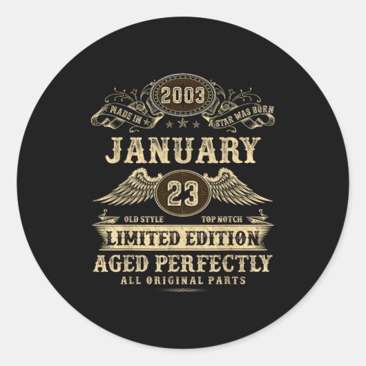 Sticker Rond Legendary Man Born January 2003 23rd Birthday  (Devant)