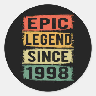 Sticker Rond Légende Épique Depuis 1998 Cadeau d'anniversaire V