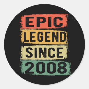 Sticker Rond Légende Épique Depuis 2008 Cadeau d'anniversaire V