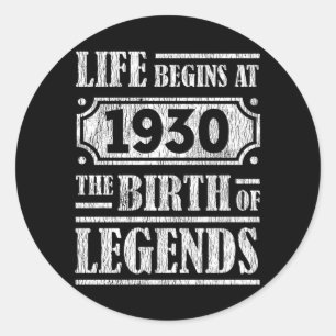 Sticker Rond Légende Né en 1930 Cadeau d'anniversaire Rétro Vin