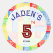 Sticker Rond Lego Block Party Сolorful Birthday Invitation (Devant)