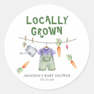 Sticker Rond Légumes cultivés localement aquarelle baby shower 