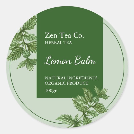 Sticker Rond Lemon Balm Herbal Tea Business Label (Devant)