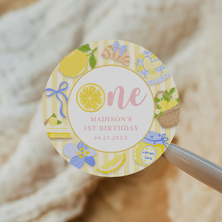 Sticker Rond Lemon Citrus Summer Lemonade 1st Birthday Party 