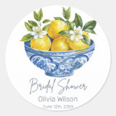 Sticker Rond Lemon Méditerranée Shower de Mariage d'Été (Devant)