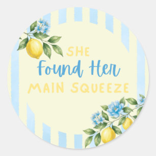 Sticker Rond Lemon Stripes Main Squeeze Baby Shower Mariage