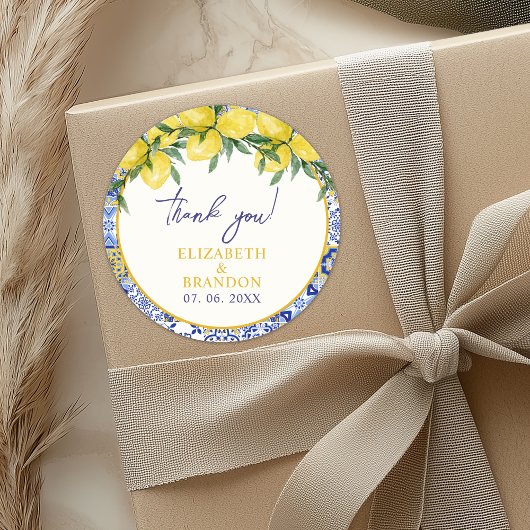Sticker Rond Lemon-Themed Mediterranean Tile Wedding