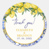 Sticker Rond Lemon-Themed Mediterranean Tile Wedding (Devant)