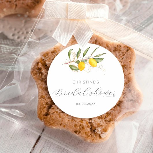 Sticker Rond Lemon Watercolor Citrus Floral Bridal Shower 