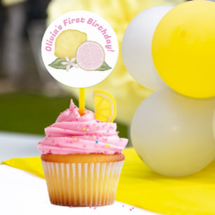 Sticker Rond Lemonade rose Citron thème Anniversaire Fête