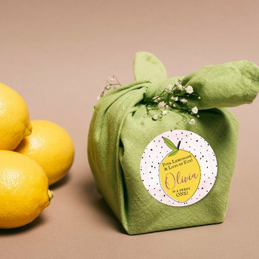 Sticker Rond Lemonade rose moderne 1er anniversaire