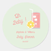 Sticker Rond Lemonade rose moderne Oh Baby shower Party (Devant)