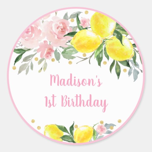 Sticker Rond Lemonade Sunshine Rose Or Floral Anniversaire (Devant)