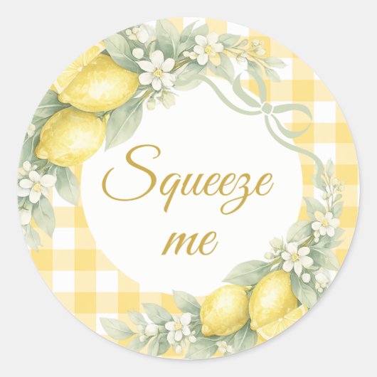 Sticker Rond Lemons gingham squeeze me party favor (Devant)