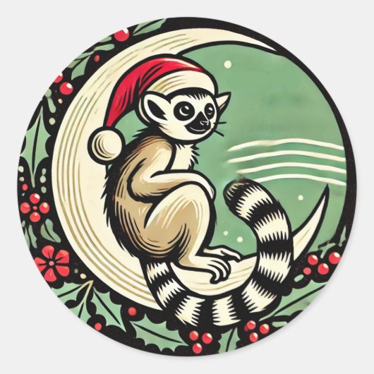 Sticker Rond Lemur de Noël (Devant)