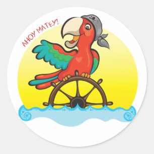 Sticker Rond Lenny le perroquet pirate