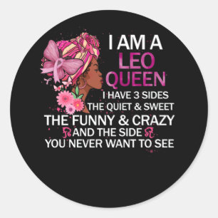 Sticker Rond Leo Black Queen J'ai 3 Sides April Girl Anniversai