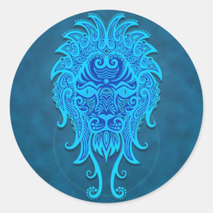 Sticker Rond Leo tribal bleu complexe