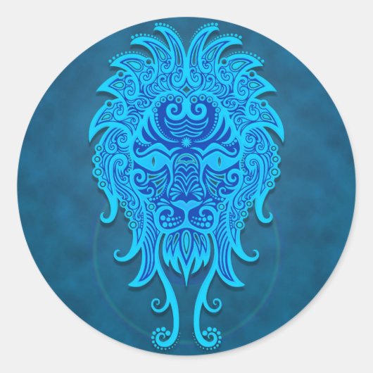Sticker Rond Leo tribal bleu complexe (Devant)