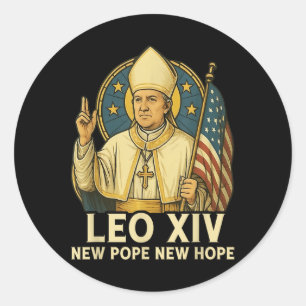Sticker Rond Leo Xiv Nouveau Pape Nouvel Espoir Drapeau Rétro V