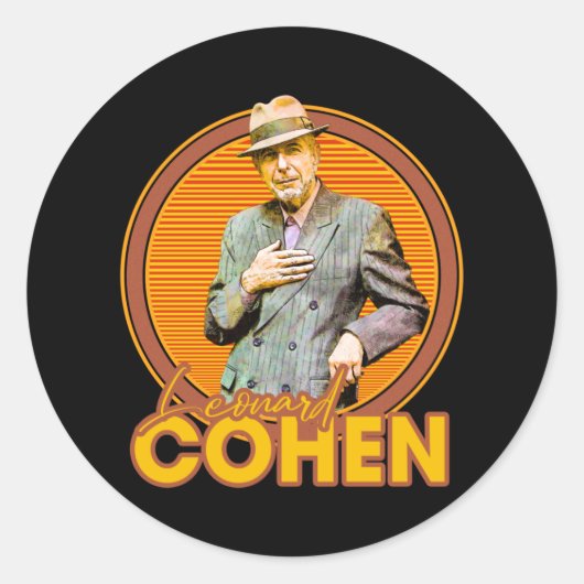 Sticker Rond Leonard Cohen les années 70 Art esthétique (Devant)