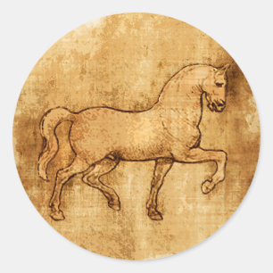 Sticker Rond Leonardo Da Vinci Horse Art