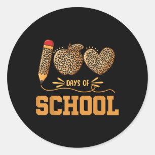 Sticker Rond Leopard 100 Jours D'École 100E Jour Enseignants Pu