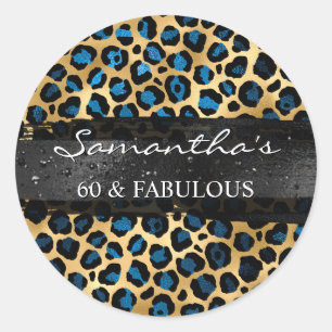 Sticker Rond Léopard bleu et or en feuille 60 & Fabuleux