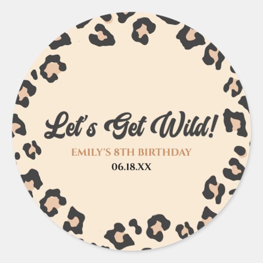 Sticker Rond Leopard Cheetah Faisons le plein ! Fête d'annivers (Devant)