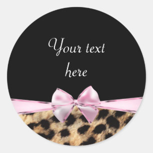 Sticker Rond Leopard Cheetah Imprimer Bow Poster de animal d'an