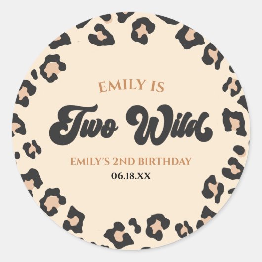 Sticker Rond Leopard Cheetah Imprimer deux Wild 2e fête d'anniv (Devant)