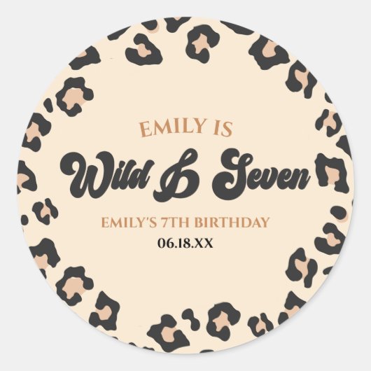 Sticker Rond Leopard Cheetah Wild et sept fête d'anniversaire (Devant)