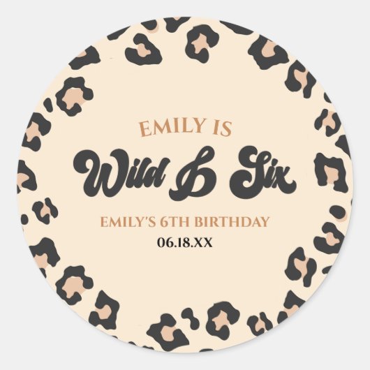 Sticker Rond Leopard Cheetah Wild et Six Anniversaire (Devant)
