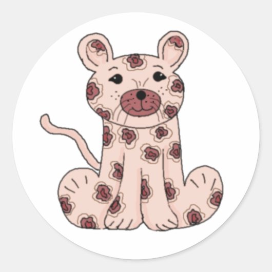 Sticker Rond Léopard de dessin animé rose (Devant)