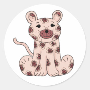 Sticker Rond Léopard de dessin animé rose