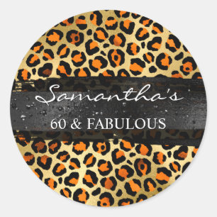 Sticker Rond Léopard de papier d'aluminium orange et or 60 & Fa