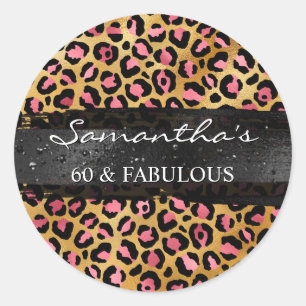 Sticker Rond Léopard en feuille d'or rose et or 60 et fabuleux