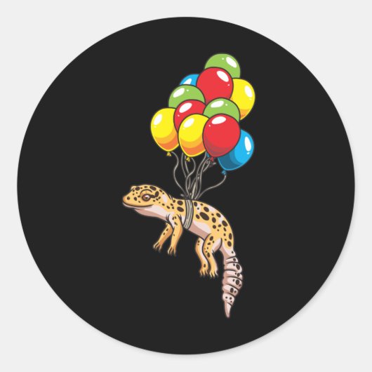 Sticker Rond Leopard Gecko Avec Balloons Cadeau (Devant)