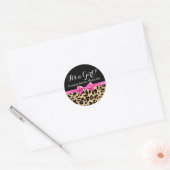 Sticker Rond Leopard Hot rose Bow C'est un Baby shower Safari f (Enveloppe)