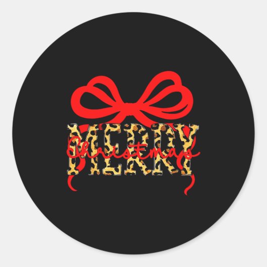 Sticker Rond Leopard Merry Christmas Coquette Bow Xmas Holiday  (Devant)
