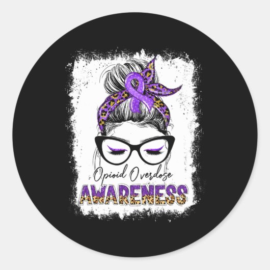 Sticker Rond Leopard Messy Bun Opioïde Surdose Sensibilisation (Devant)