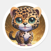Sticker Rond Leopard 🐆 mignon Kitten sauvage Safari animal Gra (Devant)