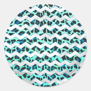 Sticker Rond Léopard noir et Turquoise