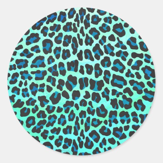 Sticker Rond Léopard noir et Turquoise (Devant)